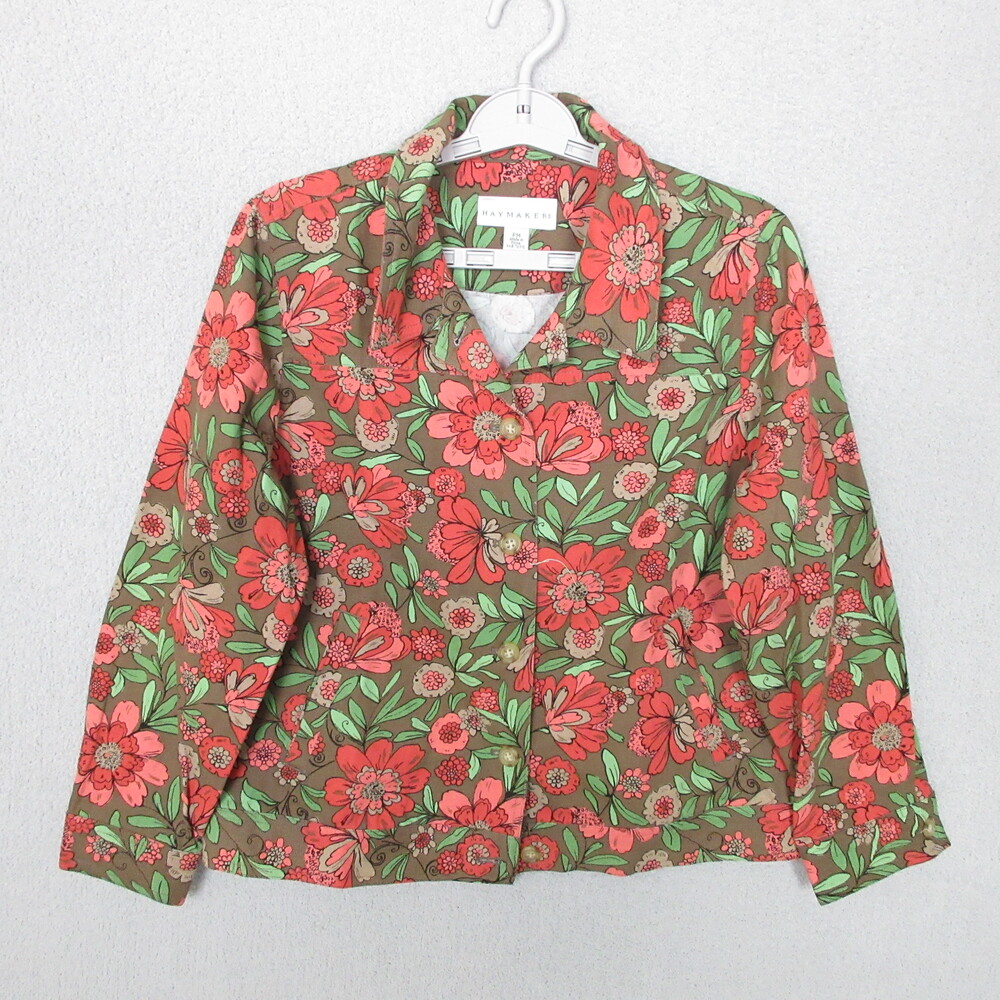 Haymakers Blazer Womens Size PM Brown Floral Button Front Collared Botanical